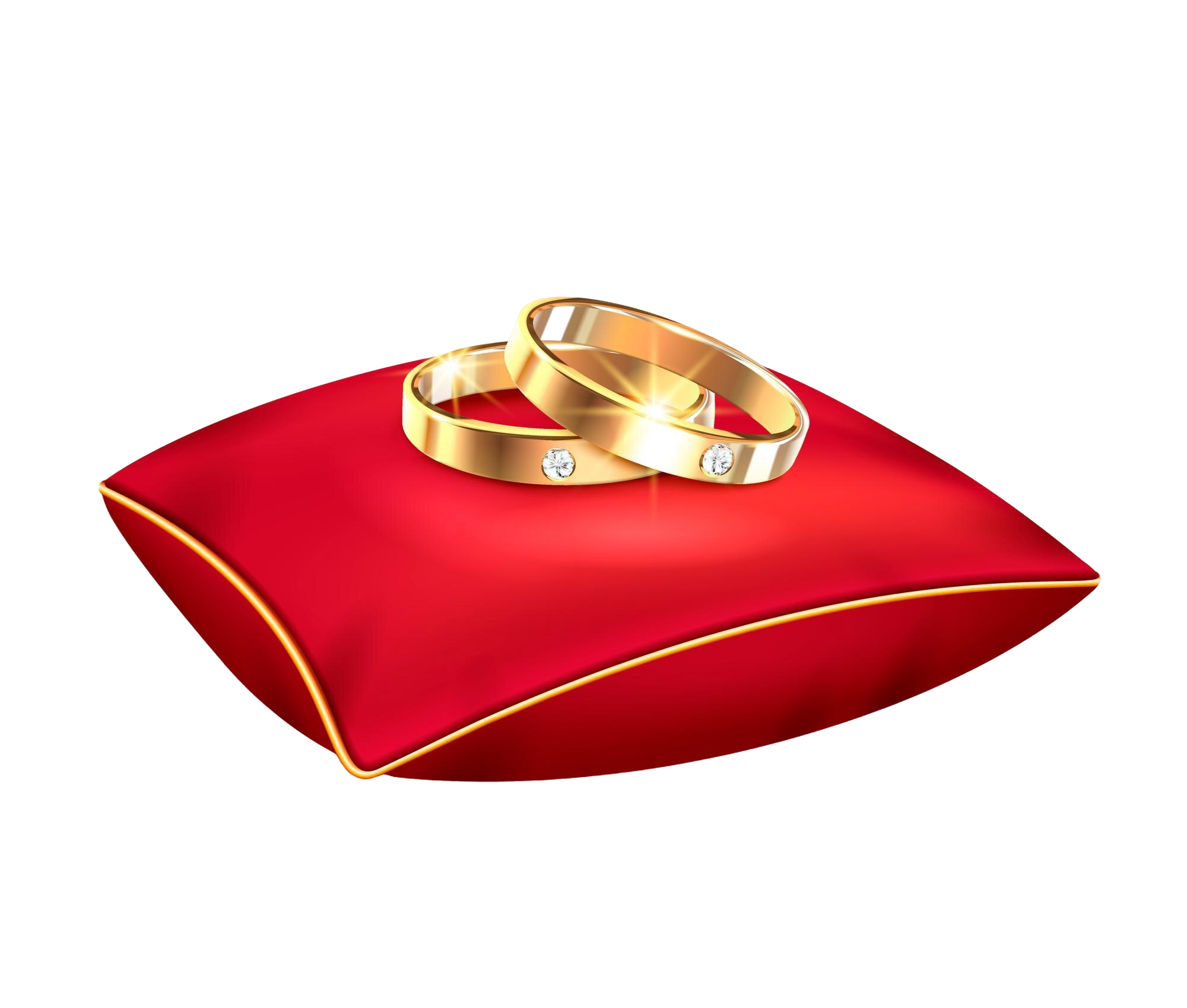 wedding golden rings with diamonds red ceremonial pillow